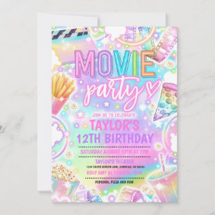 Film Födelsedagsfest Pastel Rainbow Movie Party Inbjudningar