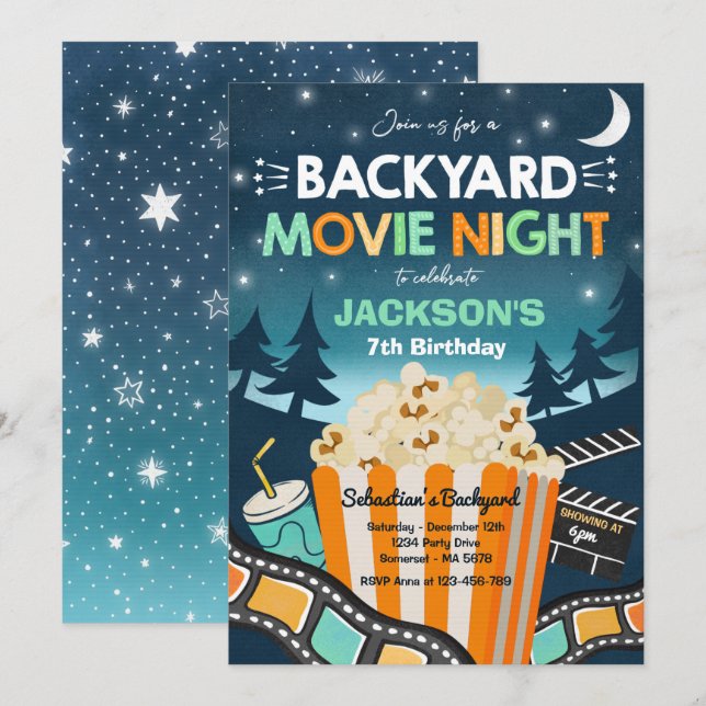 Film från bakgården, nattlig födelsedagsfilm under inbjudningar (Fram/baksida)
