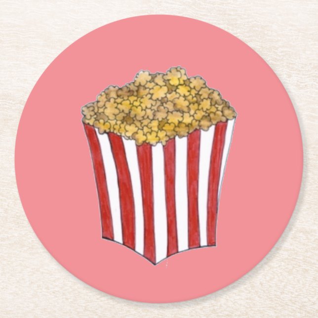 Film Movie Night Sleepover Buttered Popcorn Tub Underlägg Papper Rund (Framsidan)