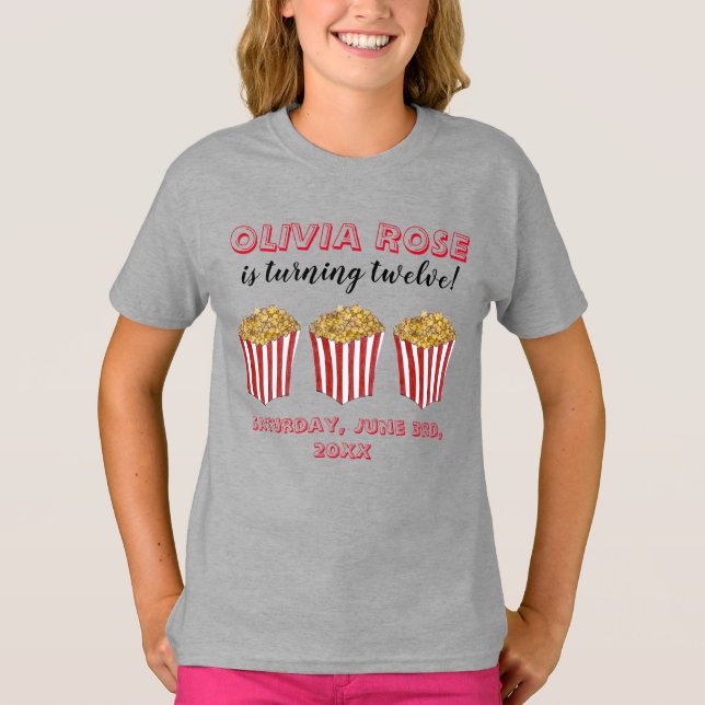 Film Movie Night Sleepover Popcorn-Födelsedagsfest T Shirt (Framsida)