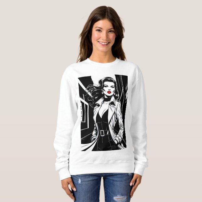 Film-Noir Femme Fatale T-Shirt - fet Retro Stil (Hel framsida)