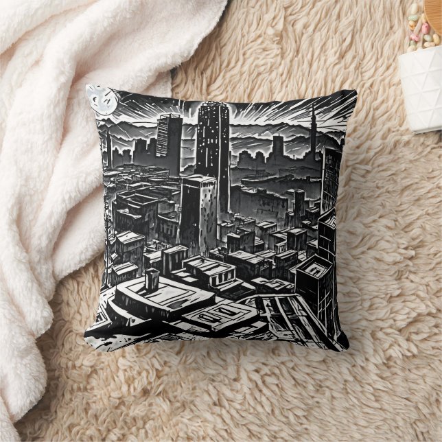 Film Noir Night City Dekorativ kudde - Retro Vibes (Filt)