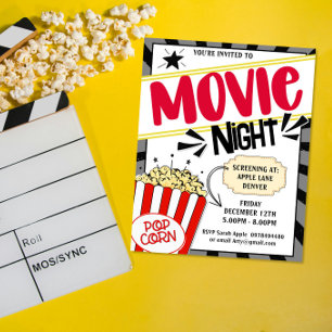 Film Party-popcorn för filmutnigt Inbjudan Flygblad