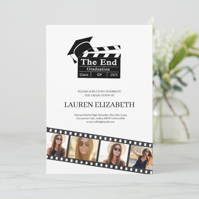 Film Strip, Hollywood Custom 16 Photo Graduation  Inbjudningar (Stående Fram)