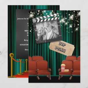 Film VIP-foto ljus biografvisning party teal Inbjudningar
