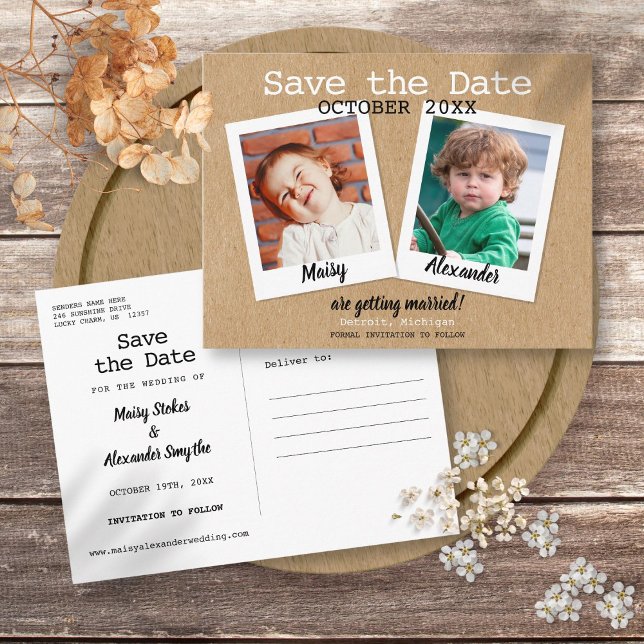 Filmbildsfoton Spara datum Meddelande Vykort (Rustic Childhood Photos Save the Date Announcement Postcard)