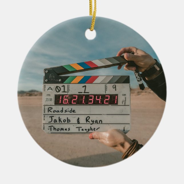 Filmdirektörapplåden filmar biokameran julgransprydnad keramik (Framsidan)