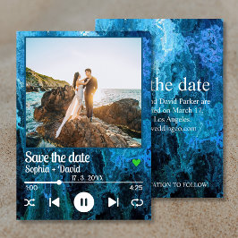 Filmen "Blue Album Cover Music Photo Spara datum" Inbjudningar
