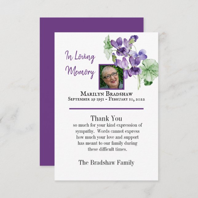 Filmfärgsfoto, minnesbereavement Blommigt Tack Kort (Fram/baksida)