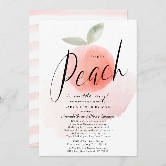 Filmfärgsliten liten persiko-Rosa, babykläder per  Inbjudningar (Fram/baksida)