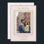 Filmfärsblomman gräns Foto Spara datum Spara Datumet<br><div class="desc">Elegant Etniska handmålade vattenfärgen blommigt ram på ett blek rosa bakgrundskort bröllop spara datum med par foto.</div>