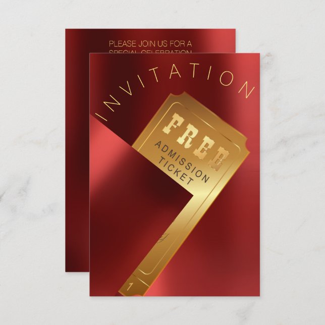 Filmfestivalen Biljett Metall Red Ruby Guld Inbjudningar (Fram/baksida)