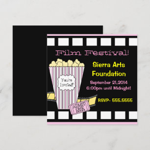 Filmfestivalens Gult och Rosa Popcorn Film Strip Inbjudningar