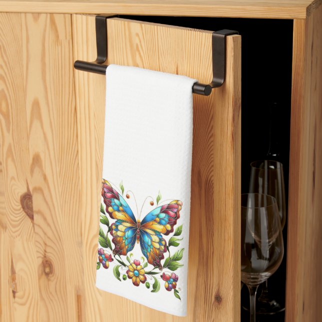 Filmfjäril av färgat nedfläckad, med blommor kökshandduk (Thirds Fold)