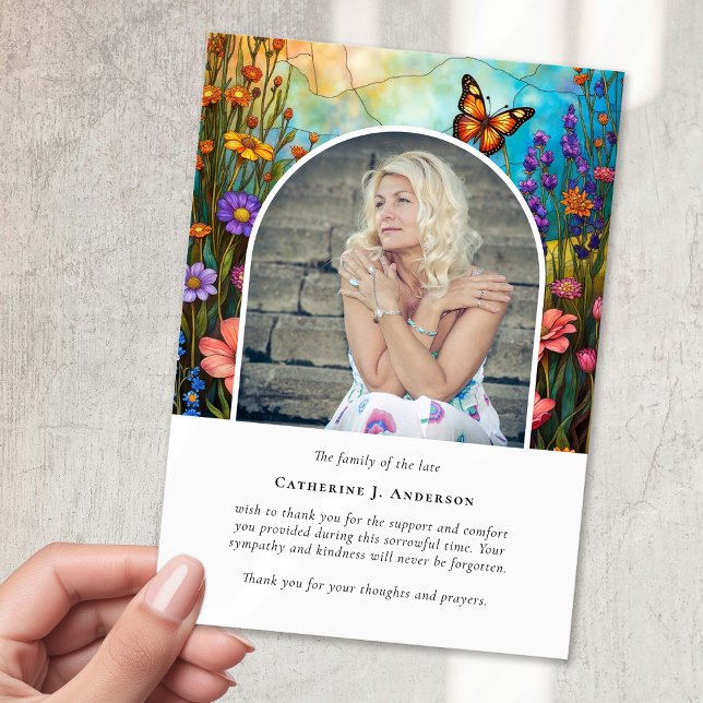 Filmfläns Blommigt Memorial Photo Sympathy Funeral Tack Kort (Skapare uppladdad)