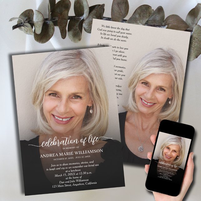 Filmfoto, Firande Inbjudningar (Funeral Celebration of Life photo invitations, PRINTED and/or INSTANT DOWNLOAD)