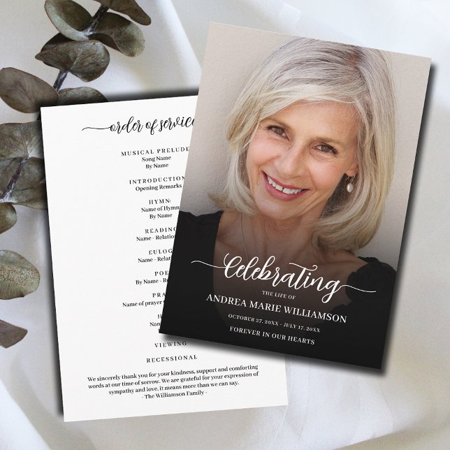 Filmfoto, Firande Program (Modern funeral Celebration of Life Program, your photo on the front, Order of Service on the back)