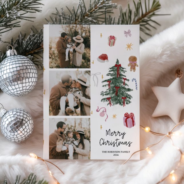 Filmfoto för Hand plockade-familjen med vit vatten Julkort (Family Photo Christmas Card)