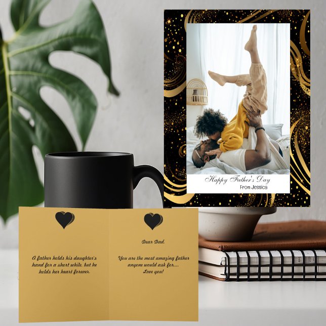 Filmfoto för löva skript, modern skript Lycklig Fa Kort (Leafy Swirls Modern Script Happy Fathers Day Photo Card)