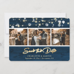 Filmfoto för Rustic Navy Blue Wood Bröllop Spara d Spara Datumet