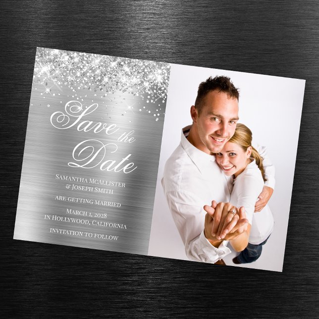 Filmfoto - glittery Silver Foil - Spara datum Magnetisk Inbjudningskort (Skapare uppladdad)