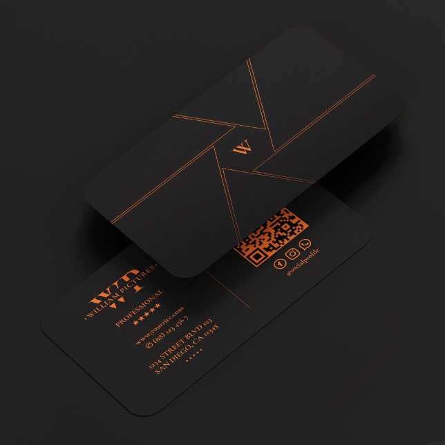 Filmfotograf Kameraobjektiv Initial Orange Svart Visitkort (Cinematographer Camera Lens Initial Orange Black Business Card
)