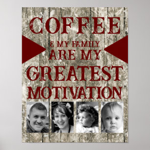 Filmkaffefamilj 4 foto-grått burgundy poster