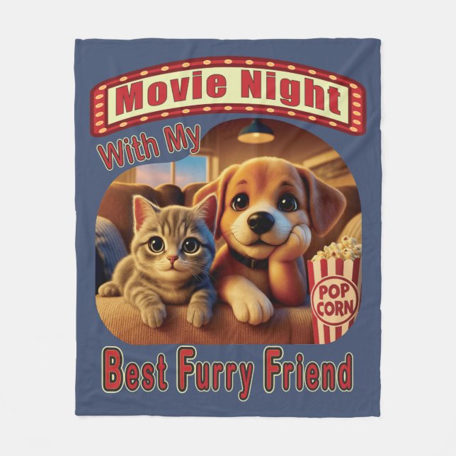 Filmkväll - Bästa Hårig-vän - Cute Cat & Hund Fleecefilt (Framsidan)