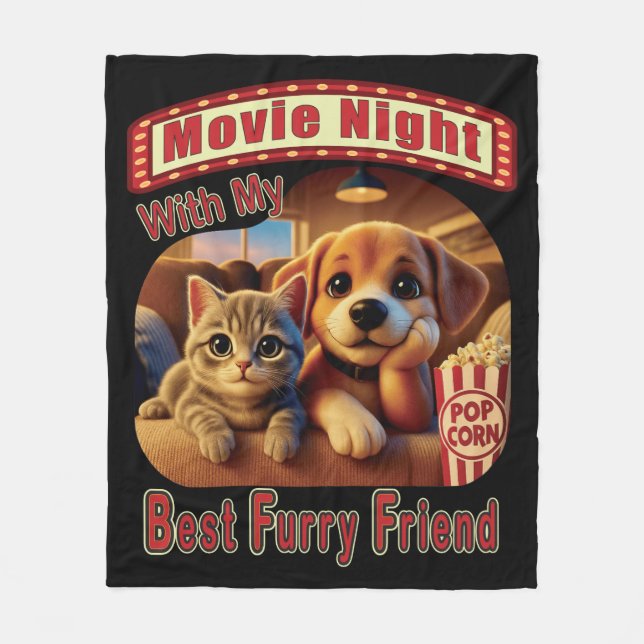 Filmkväll - Bästa Hårig-vän - Cute Cat & Hund Fleecefilt (Framsidan)