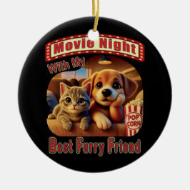 Filmkväll - Bästa Hårig-vän - Cute Cat & Hund Julgransprydnad Keramik