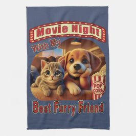 Filmkväll - Bästa Hårig-vän - Cute Cat & Hund Kökshandduk