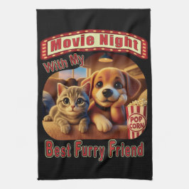 Filmkväll - Bästa Hårig-vän - Cute Cat & Hund Kökshandduk
