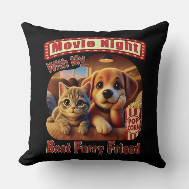 Filmkväll - Bästa Hårig-vän - Cute Cat & Hund Kudde (Framsida)