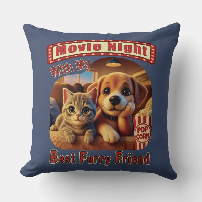 Filmkväll - Bästa Hårig-vän - Cute Cat & Hund Kudde (Framsida)