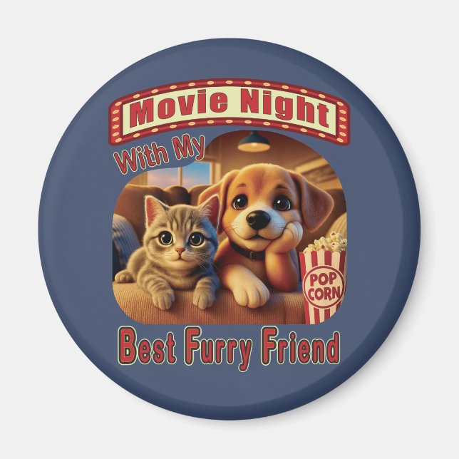 Filmkväll - Bästa Hårig-vän - Cute Cat & Hund Magnet (Framsidan)