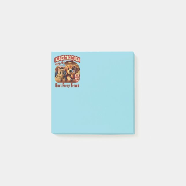 Filmkväll - Bästa Hårig-vän - Cute Cat & Hund Post-it Block (Framsida)