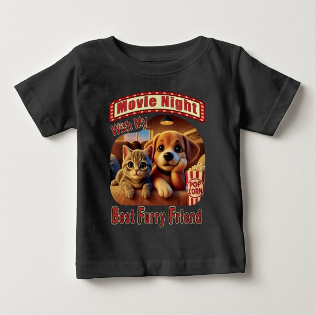 Filmkväll - Bästa Hårig-vän - Cute Cat & Hund T Shirt (Framsida)