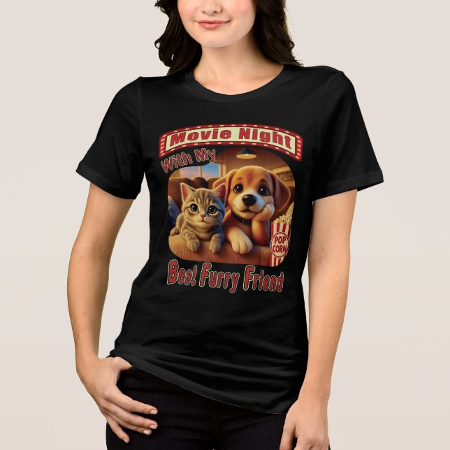 Filmkväll - Bästa Hårig-vän - Cute Cat & Hund T Shirt (Framsida)