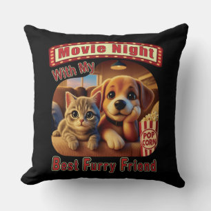 Filmkväll - Bästa lurviga vän - Söt katt & hund Kudde