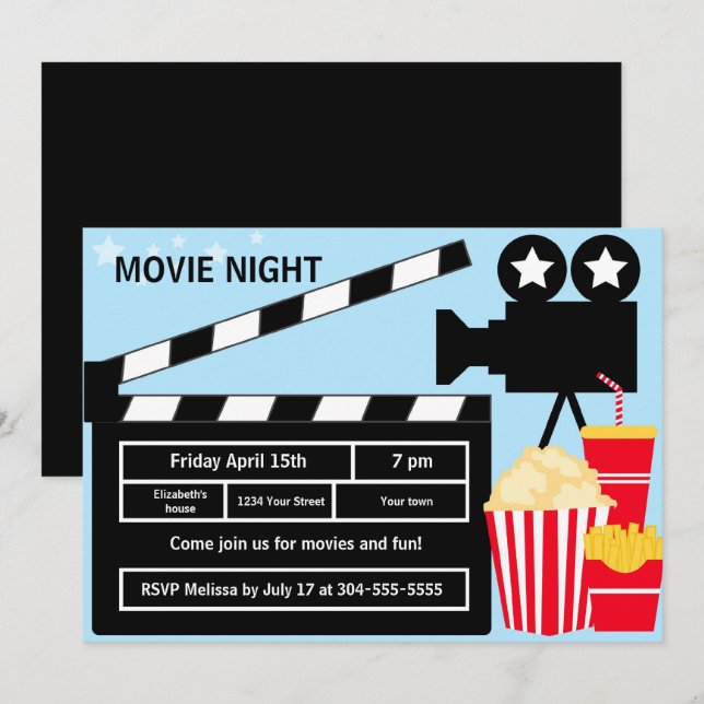 Filmkväll, födelsedag inbjudningar (Fram/baksida)