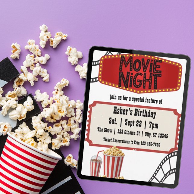 Filmkväll Specialfunktion Födelsedag Inbjudningar (Skapare uppladdad)