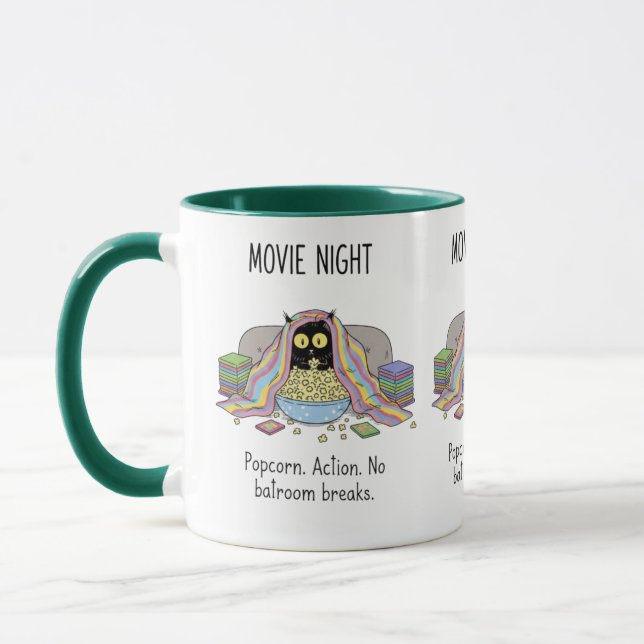 Filmkväll Svart Katt Kaffe Mugg – Rolig Kattälskar (Vänster)