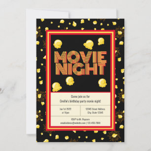 Filmkvälls Födelsedagsfest - Marquee Popcorn Inbjudningar