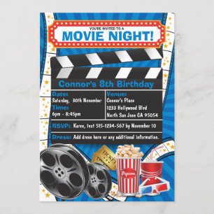 Filmnatt Hollywood Födelsedagsfest Inbjudningar