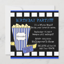 Filmnatten med Popcorn och filmar remsan i blått Inbjudningar