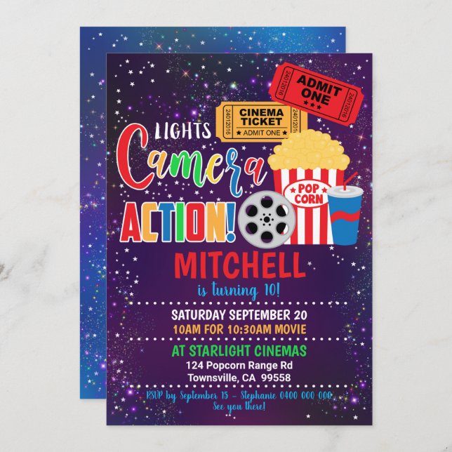 Filmpartiets filminbjudan Party Inbjudningar (Fram/baksida)