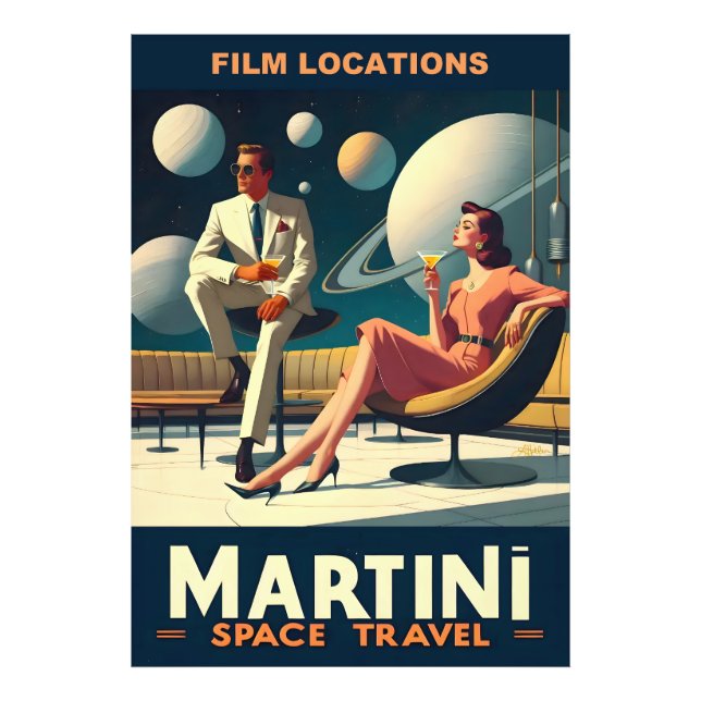 Filmplatser för Martini Space Resor affischer Fototryck (Framsidan)