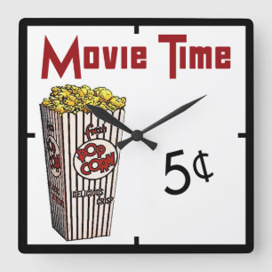 FilmPopcorn Fyrkantig Klocka