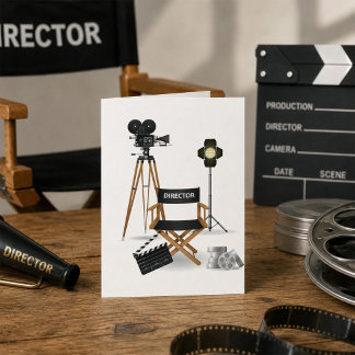 Filmregissörsstol och Vintage-filmkamerasats Kort