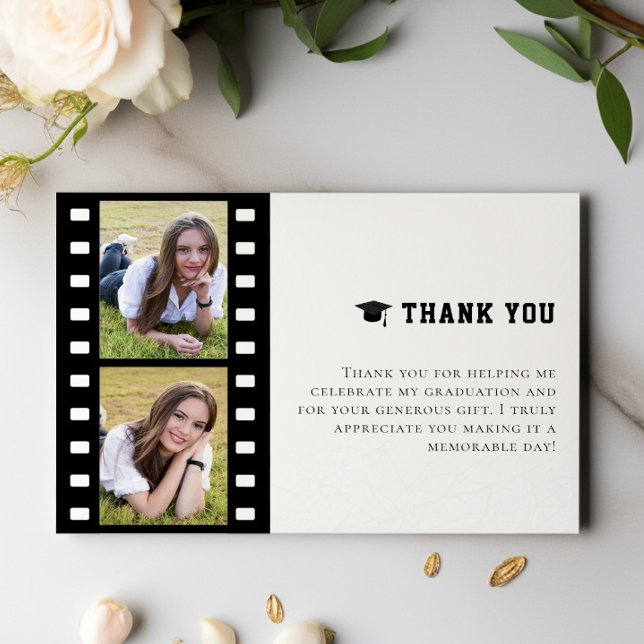 Filmremsa Photo Collage Studenten Tack Kort (White Filmstrip Photo Collage Graduation Thank You Cards)